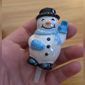 Nora Fleming Frosty Pal Mini Snowman Blue Ceramic Platter Charm A172 NWOT